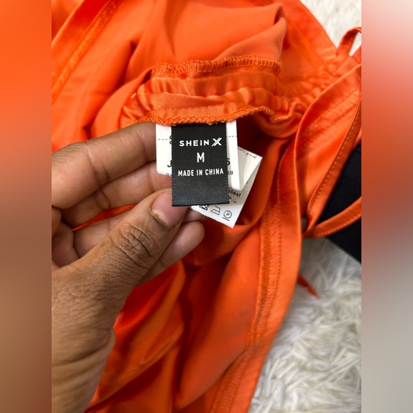 ◾️3/$25 SHEIN Satin Rushed Midi Dress Plunge Neckline Criss Cross Back - Picture 4 of 9